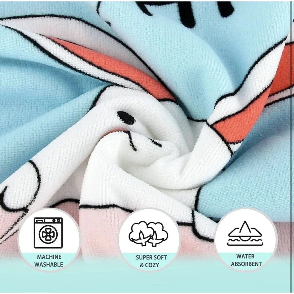Kids Bunny Hooded Towel Pink Blue Microfiber Kawaii Rabbit Bath Beach Poncho 008
